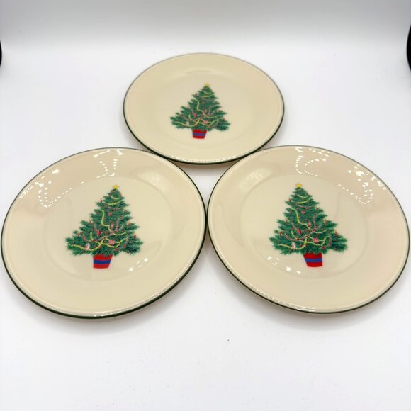 Set of 3 Lenox Special 6" Christmas Tree Appetizer Dessert Plates Green Rim USA - Picture 3 of 6